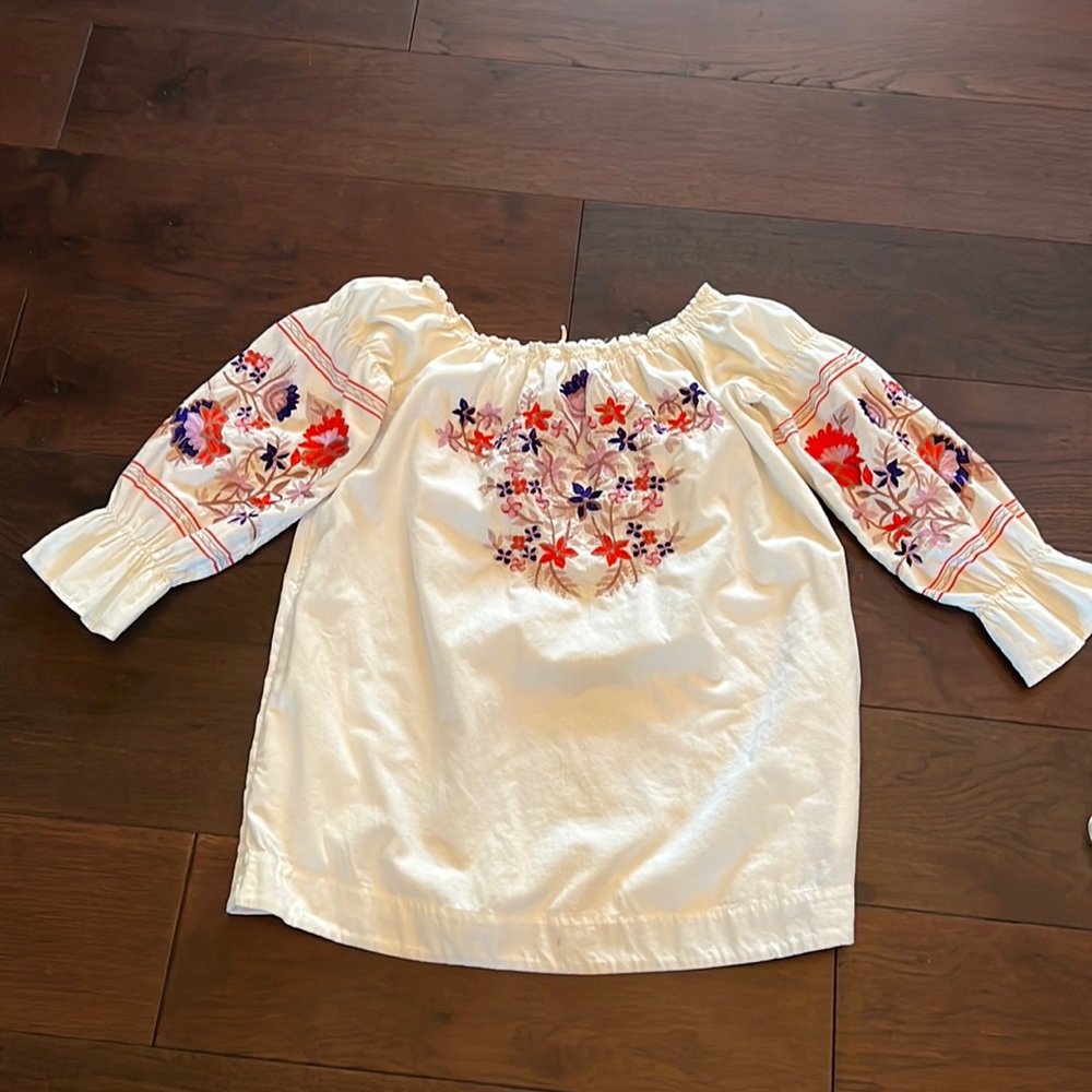 Free People White Mini Dress with Floral Embroidery